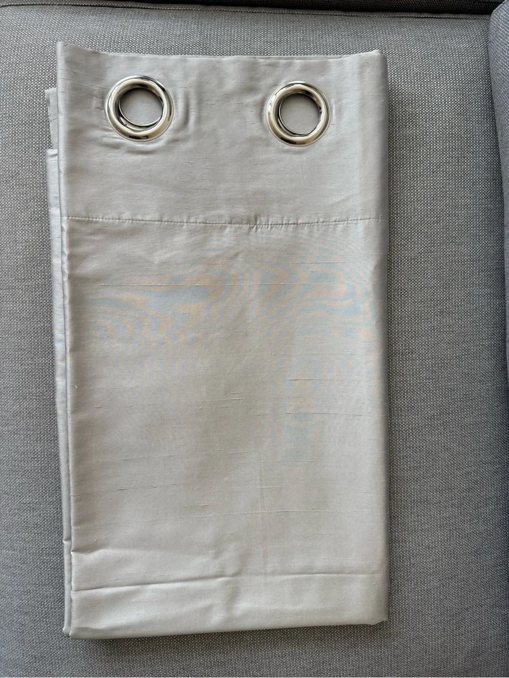 Two West Elm Silk Light Gray Grommet Curtain Panels 84x 48